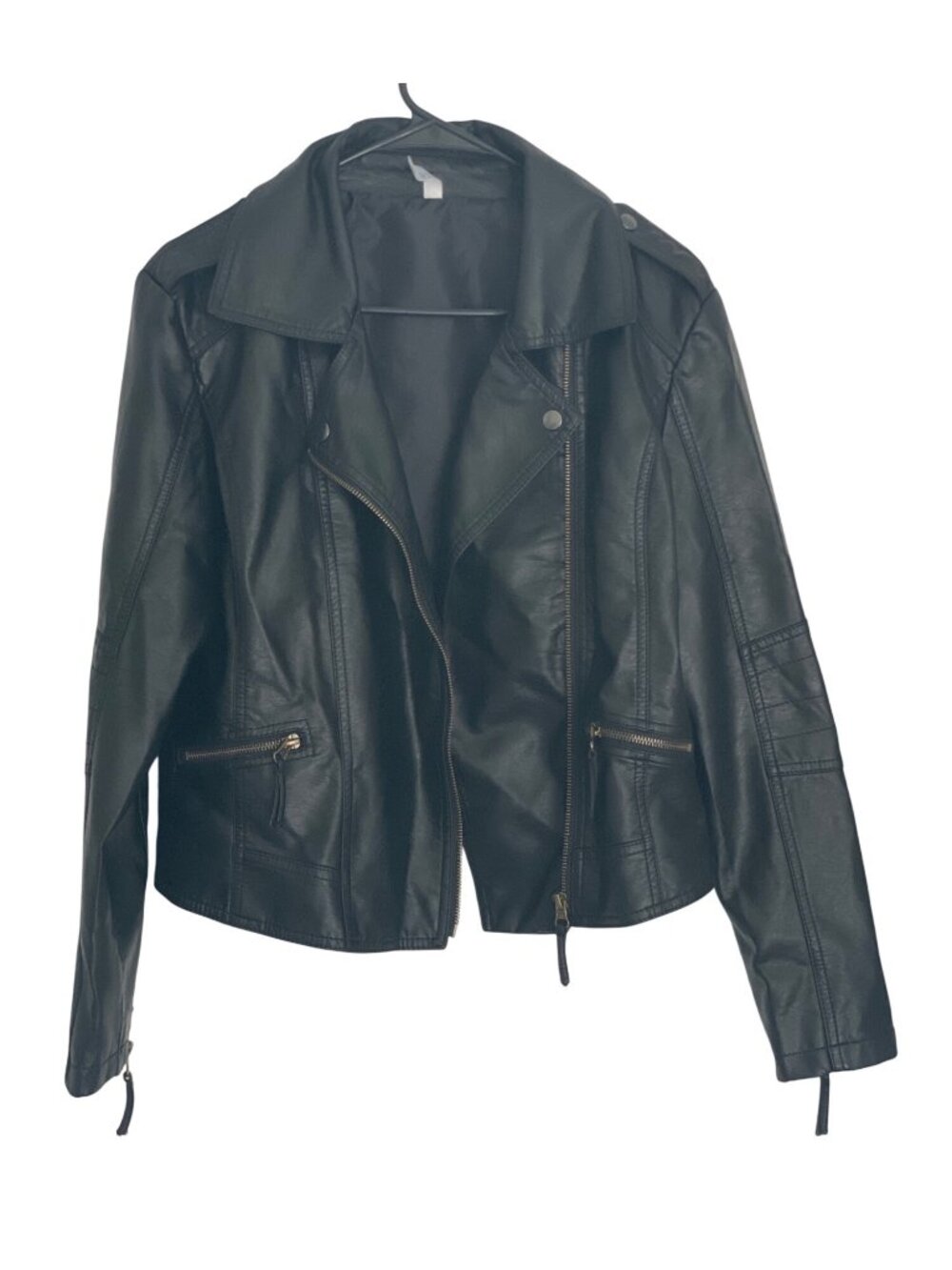 Davids Bridal Black Faux Leather Jacket "Just Married" Med Wedding Reception - Picture 2 of 5